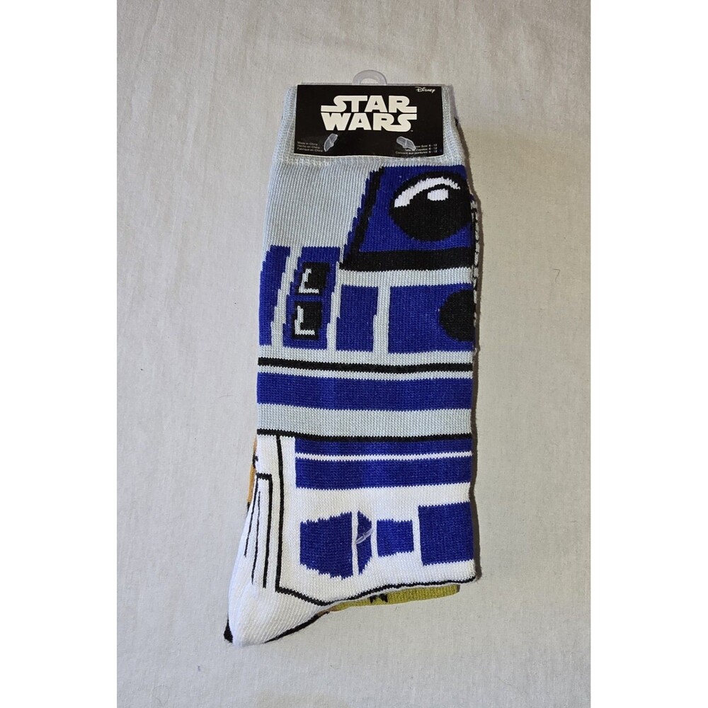 DISNEY STAR WARS R2D2 & C-3PO Movie CREW SOCKS SIZE 6-12, Two PAIR New With Tags